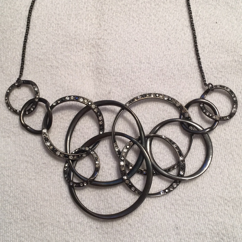 Fossil Gunmetal and Crystal statement necklace